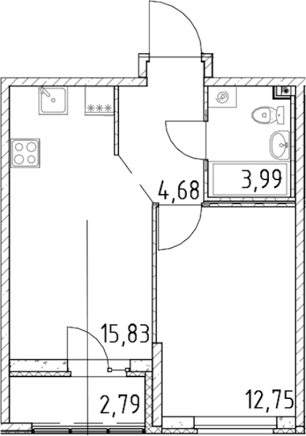 1-комнатная квартира 37.25 м², 12/23 эт., ЖК «Город Первых»